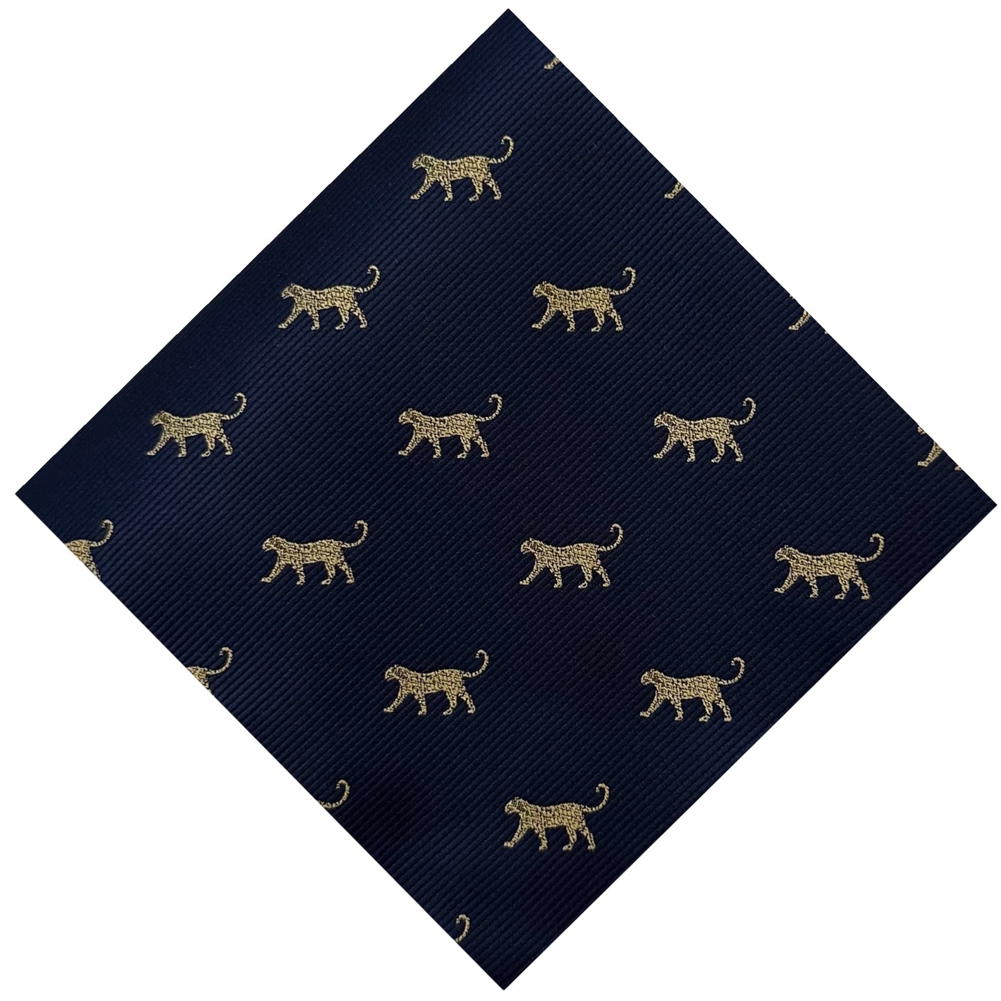 Navy blue pocket square with golden leopard embroidery