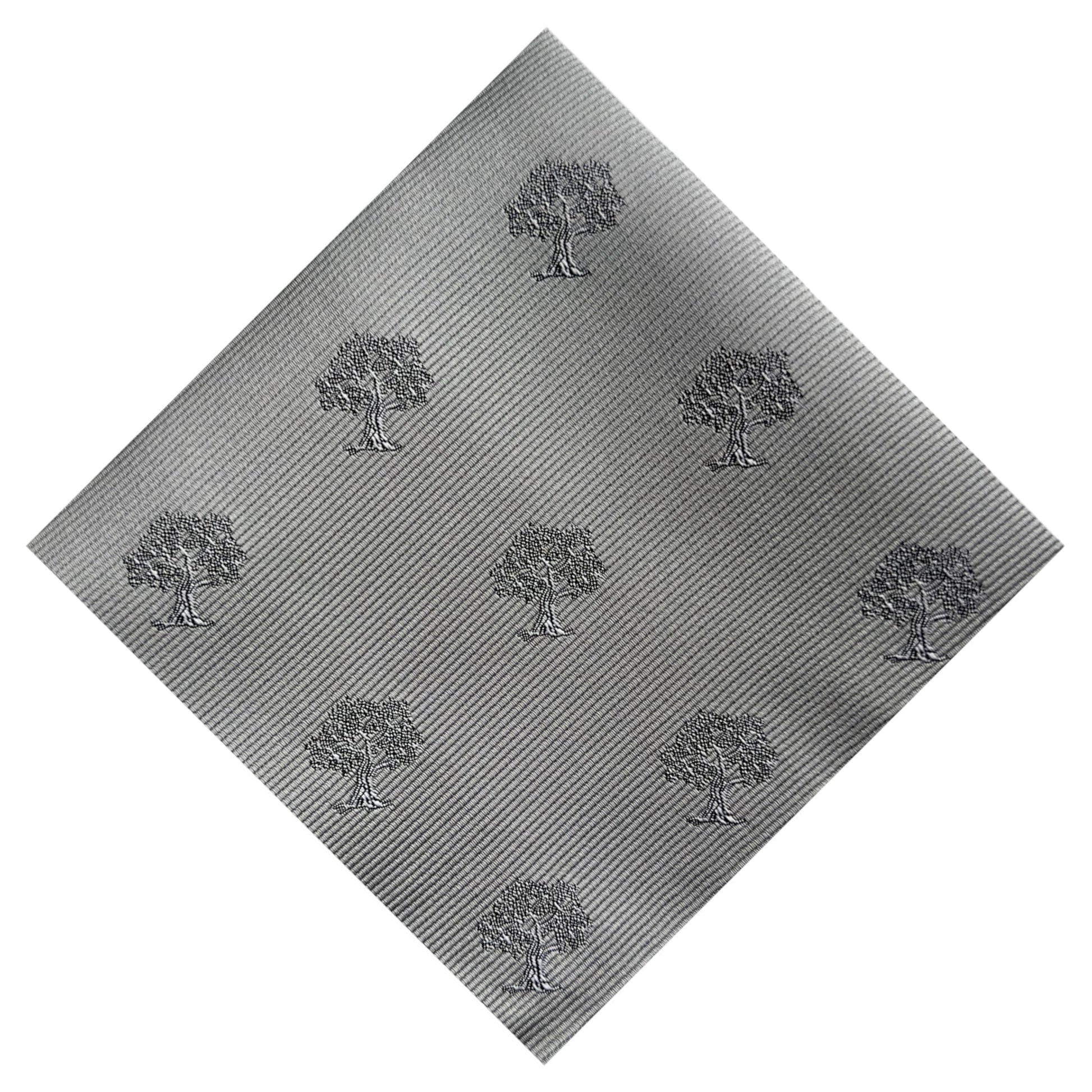 Grey pocket square with white tree embroidery