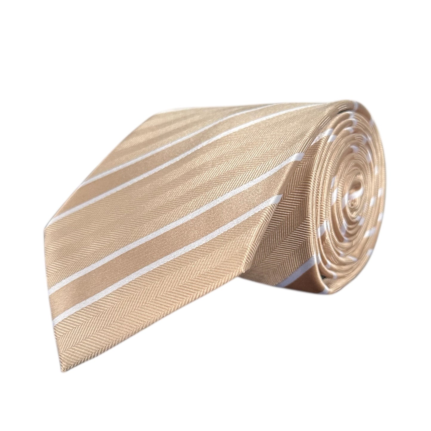 Beige & White Stripe Tie - Charleston Edit