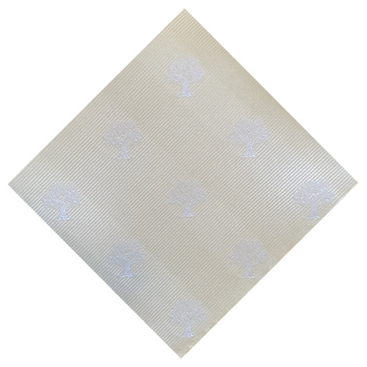 Ivory coloured pocket square with white tree embroidery throughout