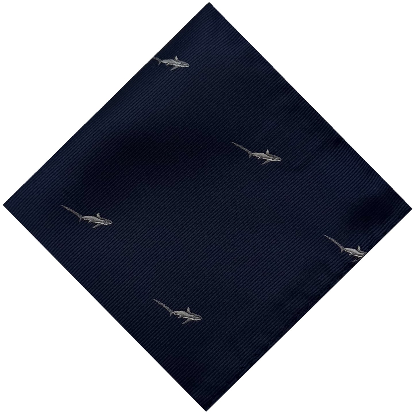 Blue animal pattern pocket square with grey shark embroidery