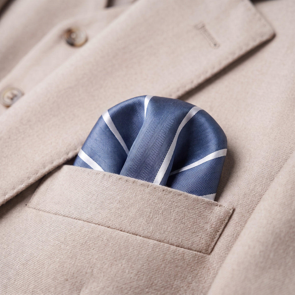 Steel Blue & White Stripe Pocket Square - Hawksmoor Edit