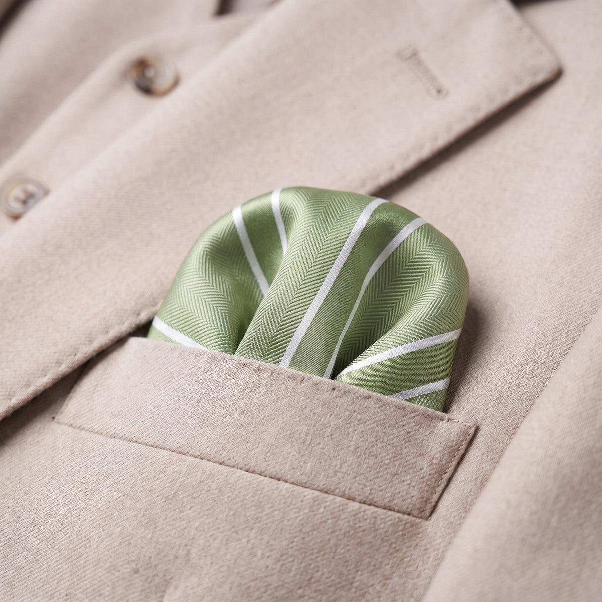 Matcha & White Stripe Pocket Square - Charleston Edit