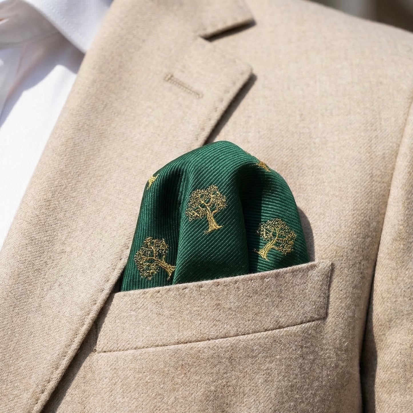 Tree Pocket Square Green & Gold