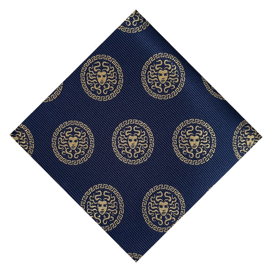 Medusa Blue & Gold Pocket Square