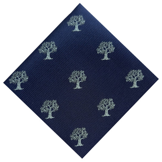 Blue pocket square with silver tree embroidery 