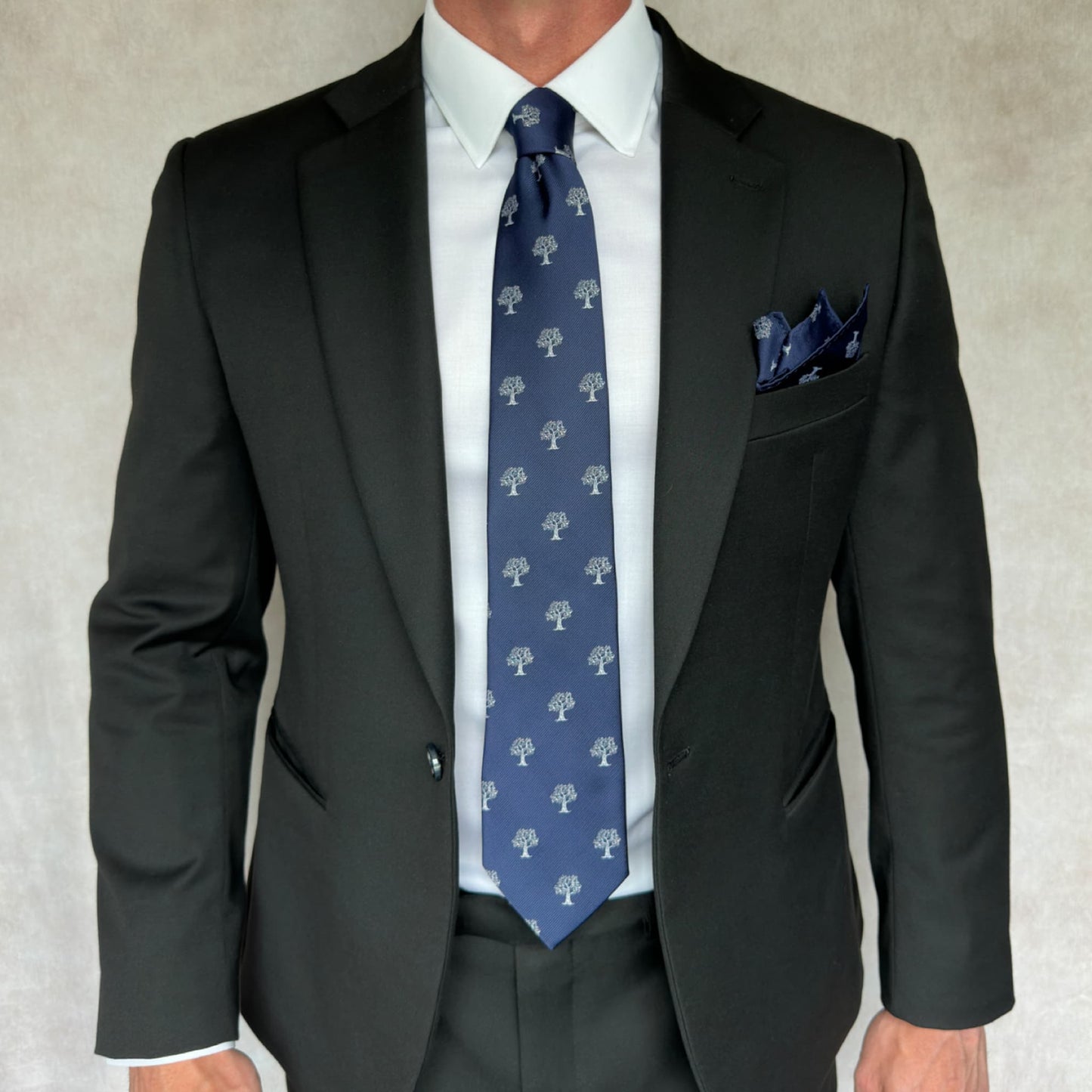 Navy Blue & White Tree Pocket Square