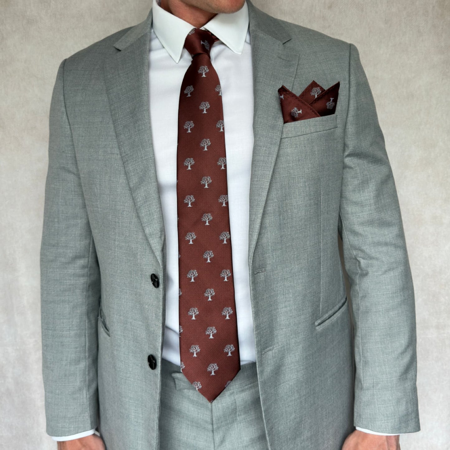 Brown & White Tree Pocket Square