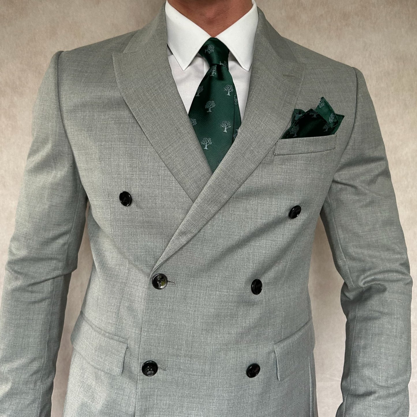 Green & Silver Tree Pocket Square