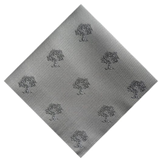 Grey pocket square with white tree embroidery