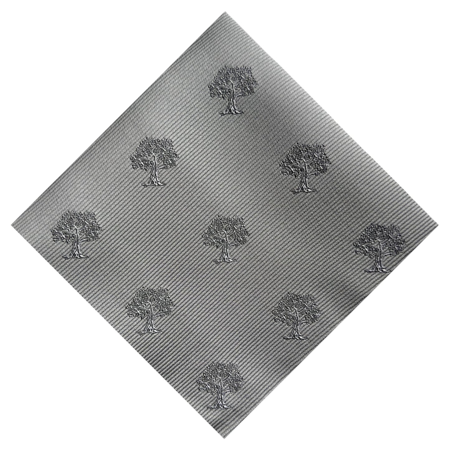 Grey pocket square with white tree embroidery 