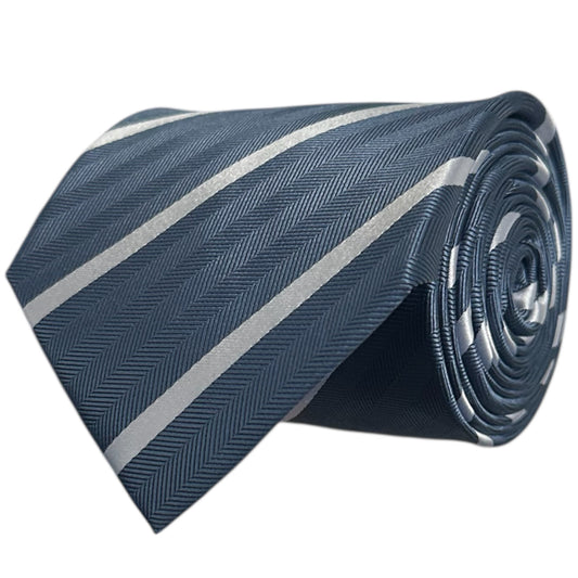 Steel Blue & White Single Stripe Tie
