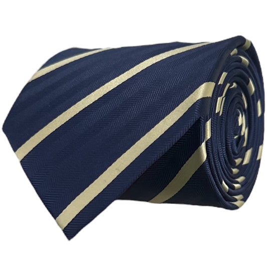 Navy Blue & Pale Yellow Single Stripe Tie