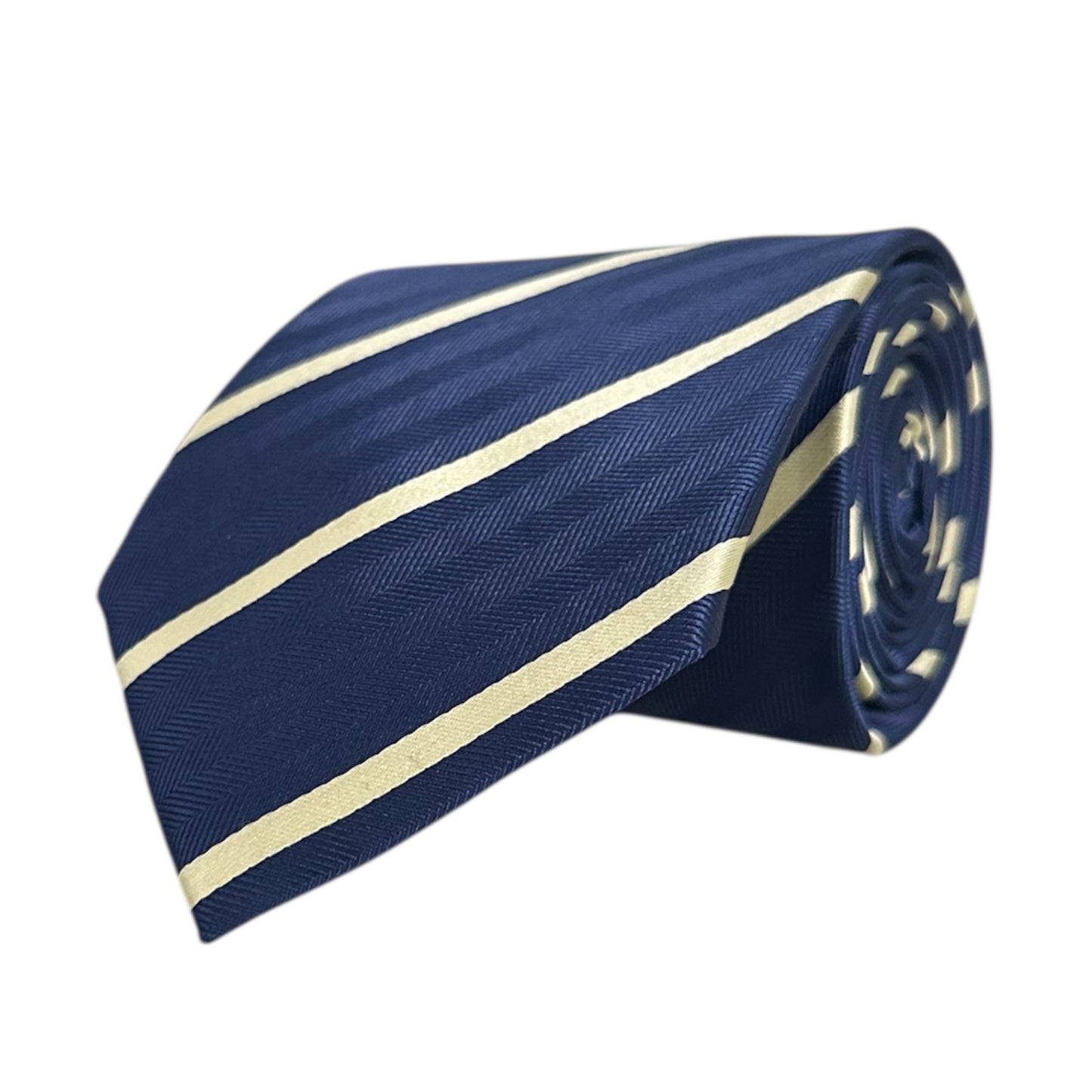 Navy Blue & Pale Yellow Single Stripe Tie