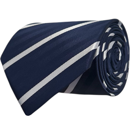 Navy Blue & White Single Stripe Tie