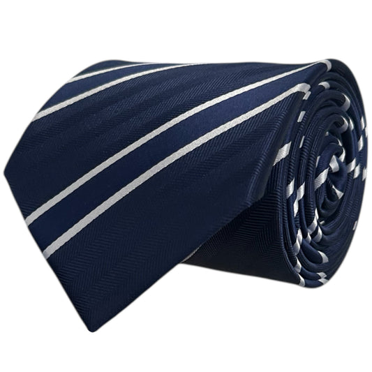 Navy Blue & White Double Stripe Tie