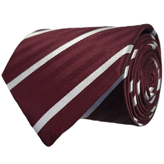 Burgundy & White Single Stripe Tie
