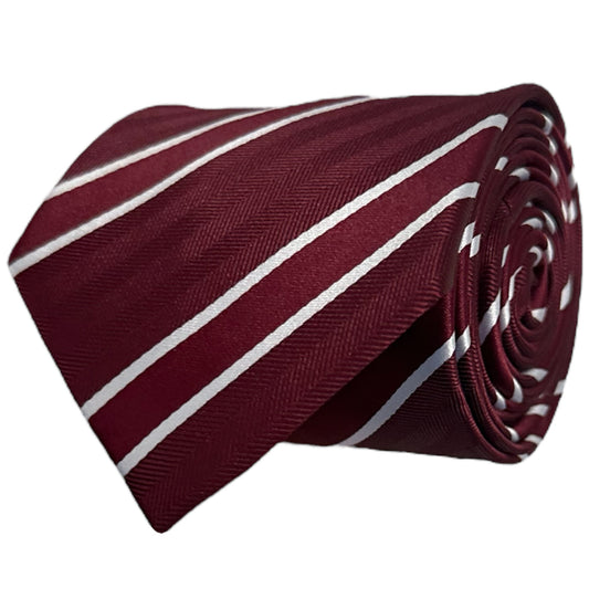 Burgundy & White Double Stripe Tie