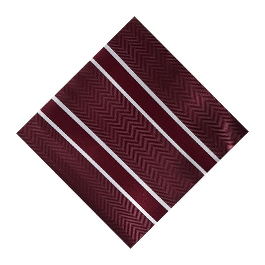 Burgundy & White Double Stripe Pocket Square