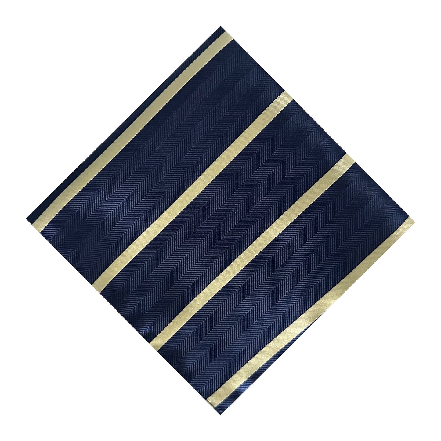 Navy Blue & Pale Yellow Single Stripe Pocket Square