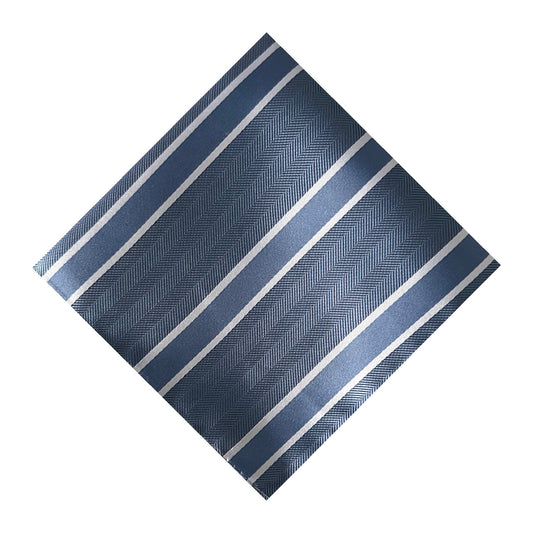 Steel Blue & White Double Stripe Pocket Square