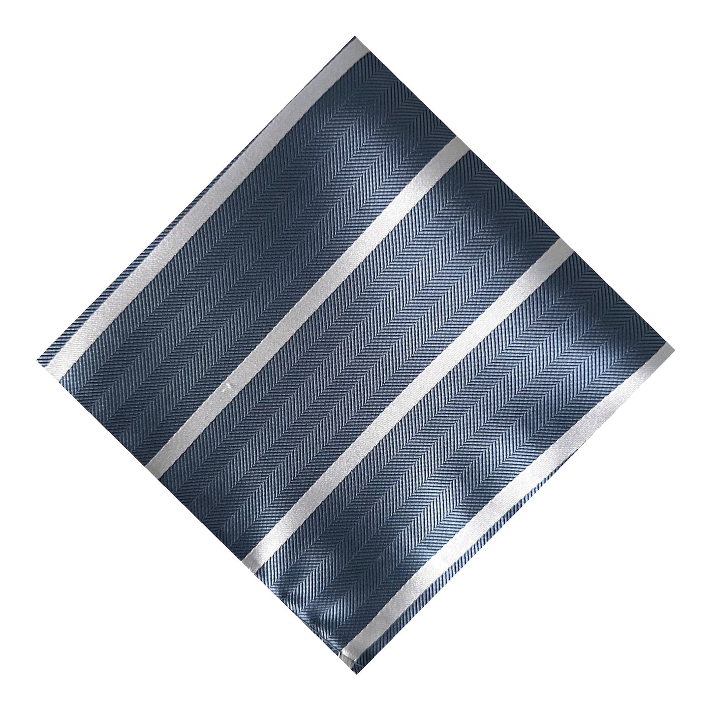 Steel Blue & White Single Stripe Pocket Square