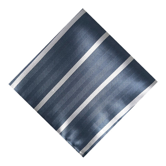 Steel Blue & White Single Stripe Pocket Square