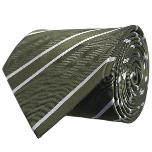 Khaki & White Stripe Tie - Charleston Edit