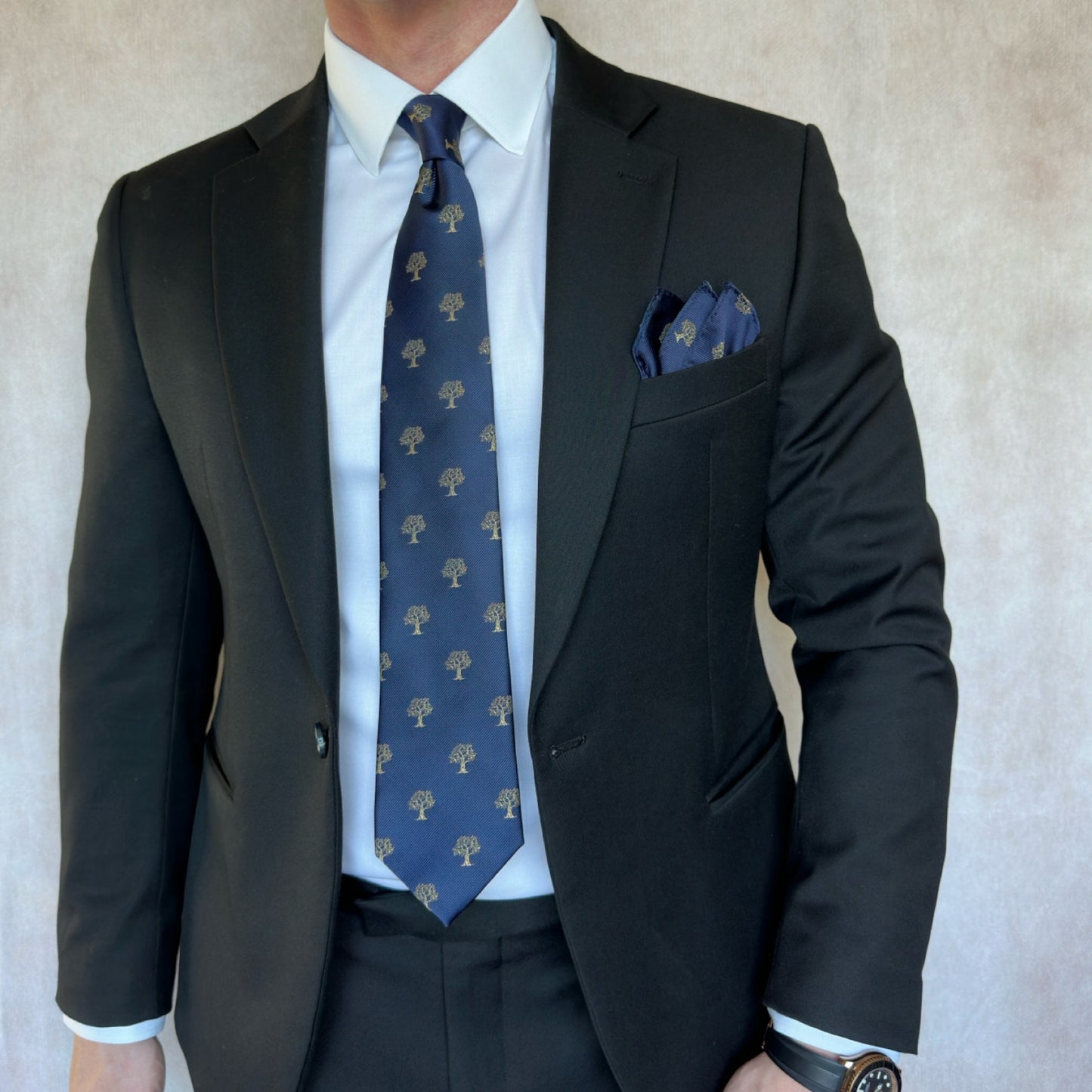 Navy Blue & Gold Tree Necktie