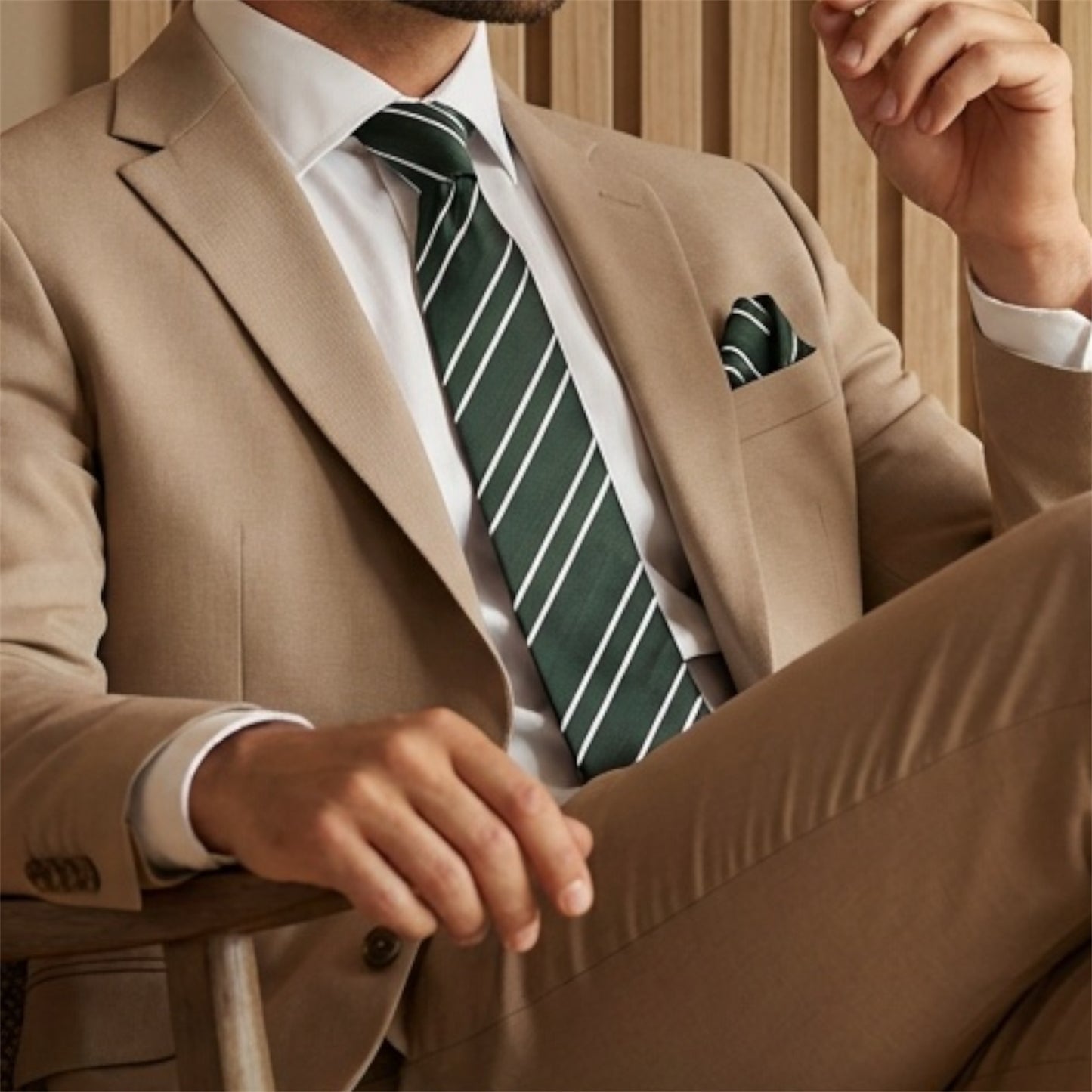 Forest Green & White Stripe Pocket Square - Charleston Edit