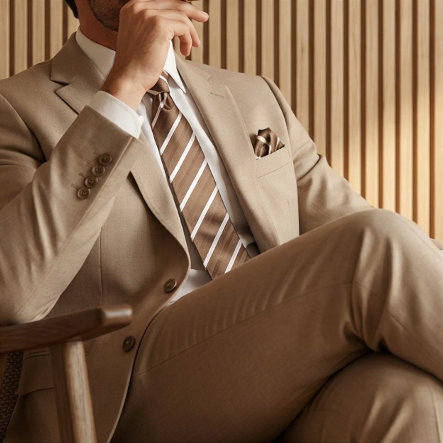 Mocha & White Stripe Pocket Square - Hawksmoor Edit