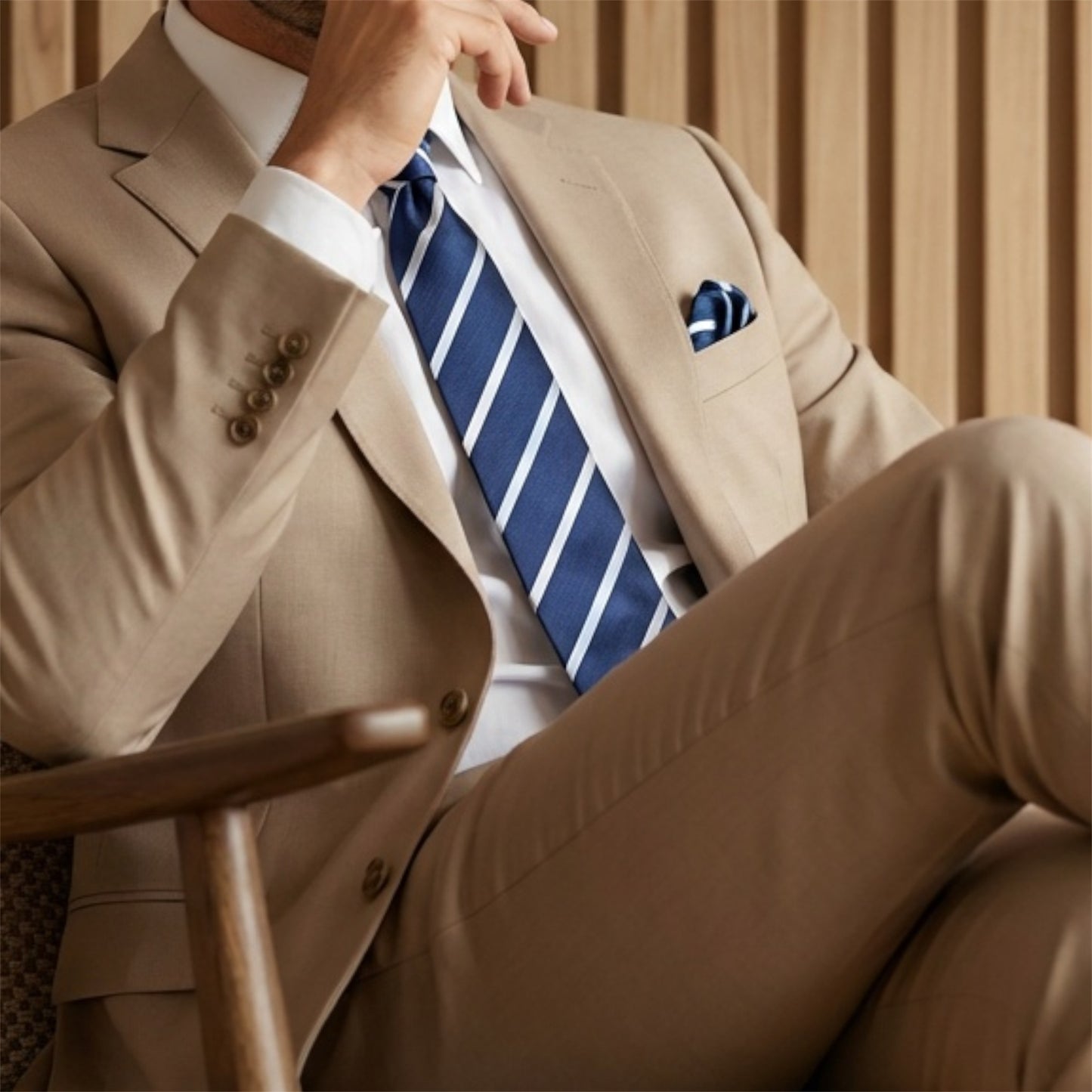 Navy Blue & White Stripe Pocket Square - Hawksmoor Edit