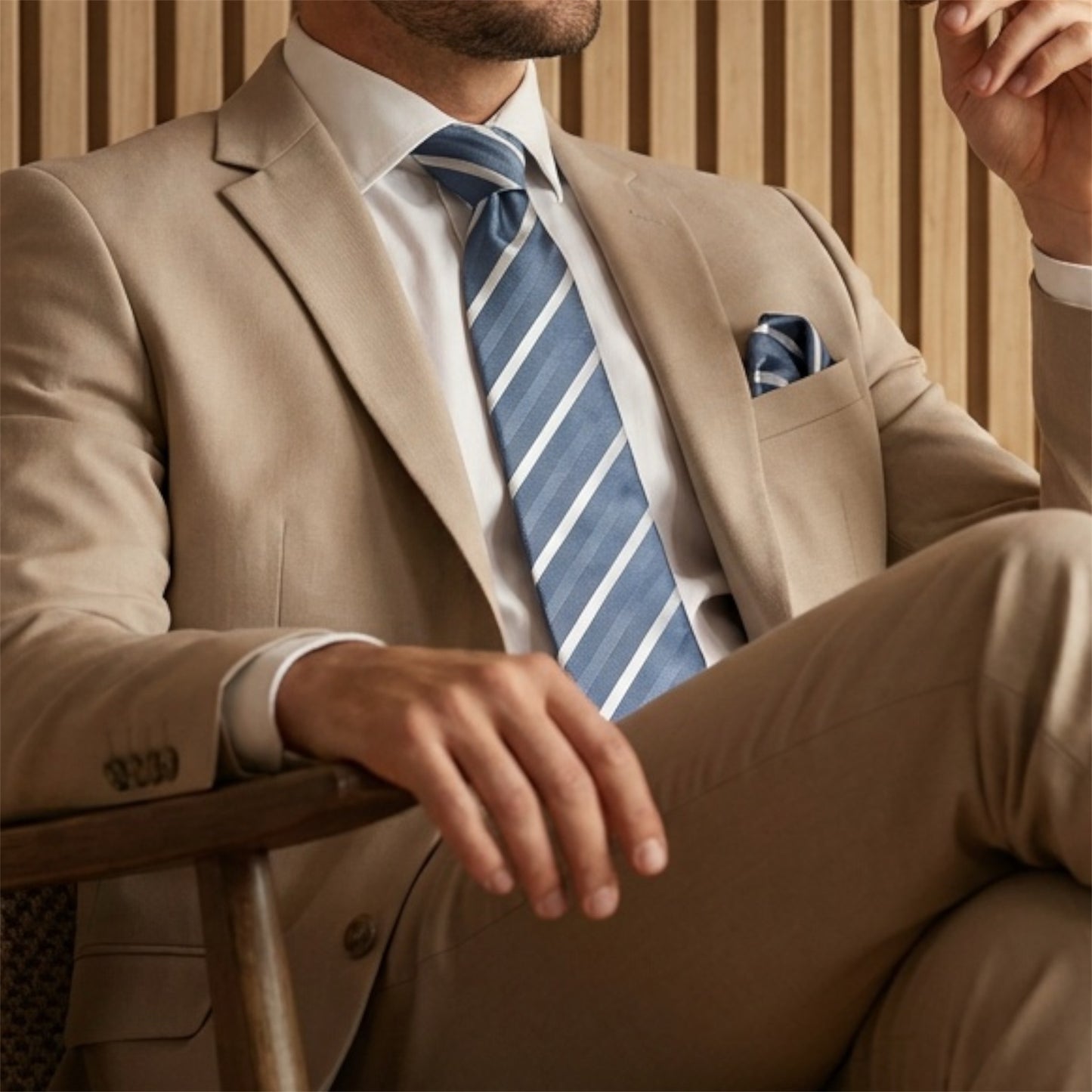 Steel Blue & White Stripe Pocket Square - Hawksmoor Edit