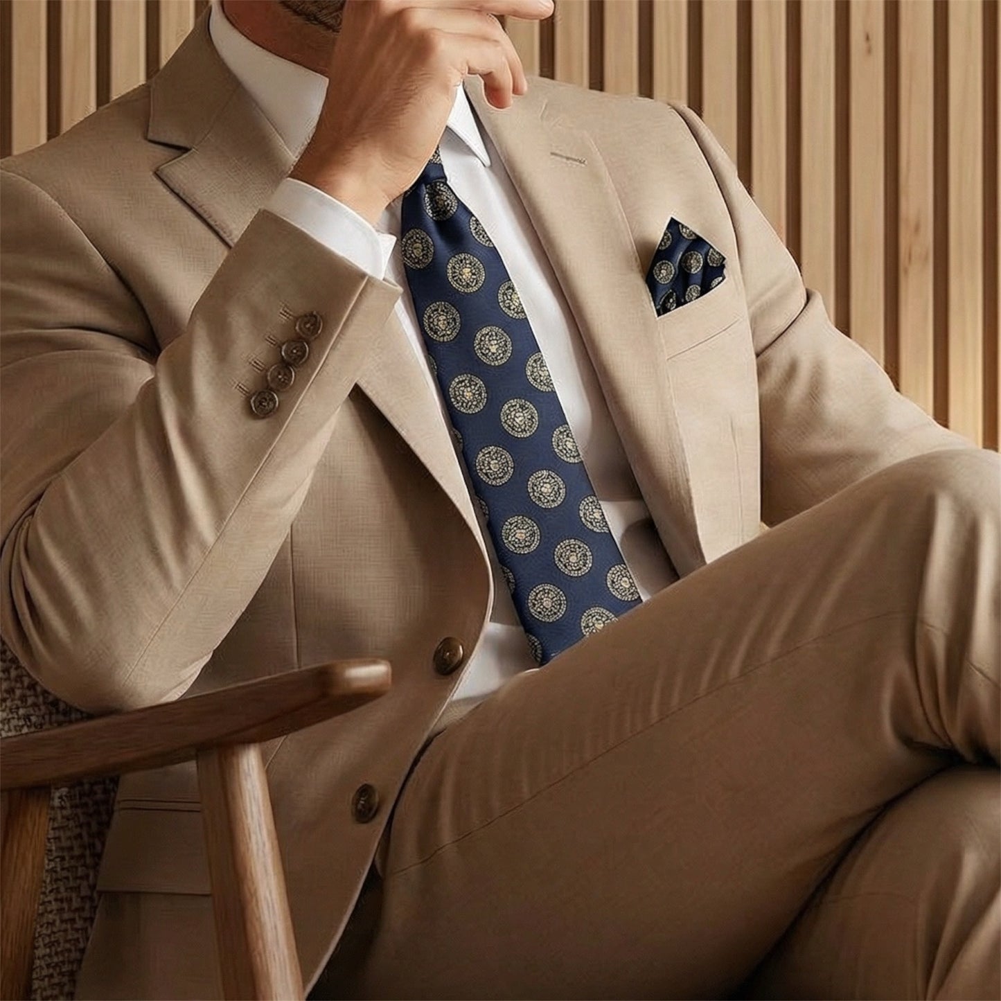 Medusa Pocket Square Blue & Gold