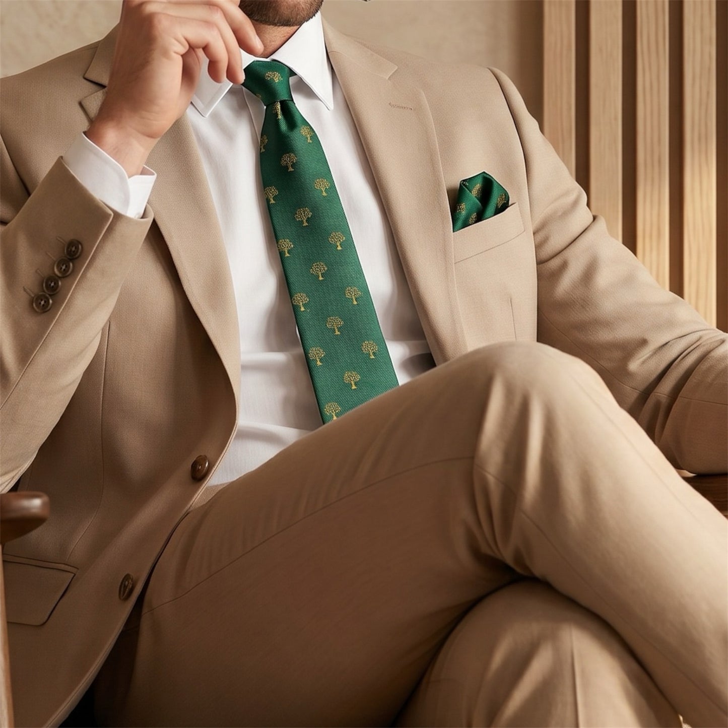 Tree Pocket Square Green & Gold