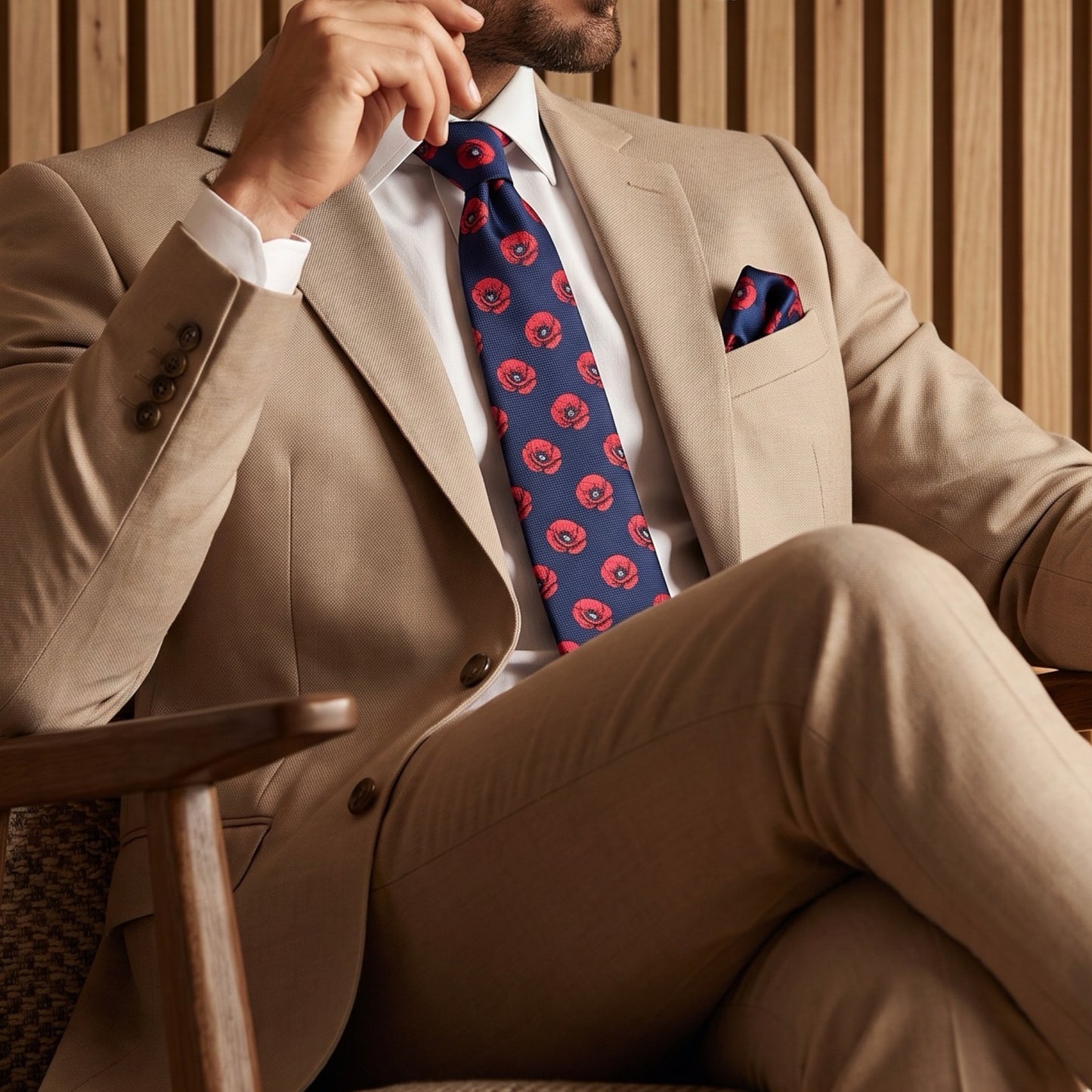 Poppy Pocket Square Navy