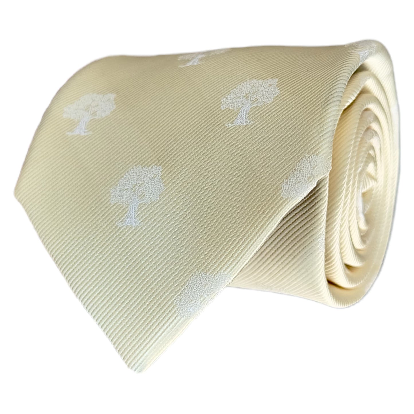 Ivory tie with white tree embroidery