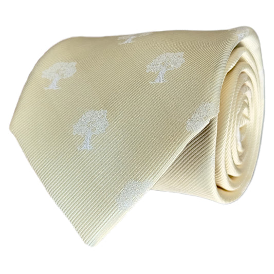 Ivory tie with white tree embroidery