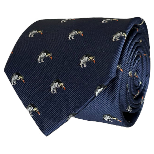 Blue animal style necktie with penguin pattern