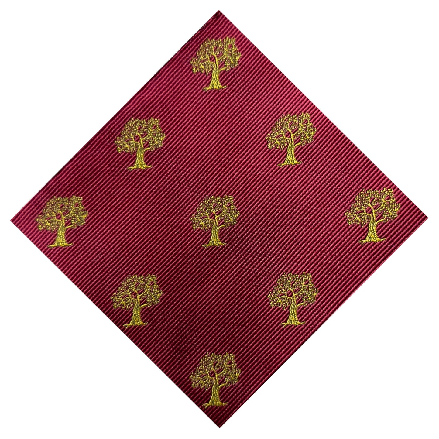 Red pocket square with gold tree pattern