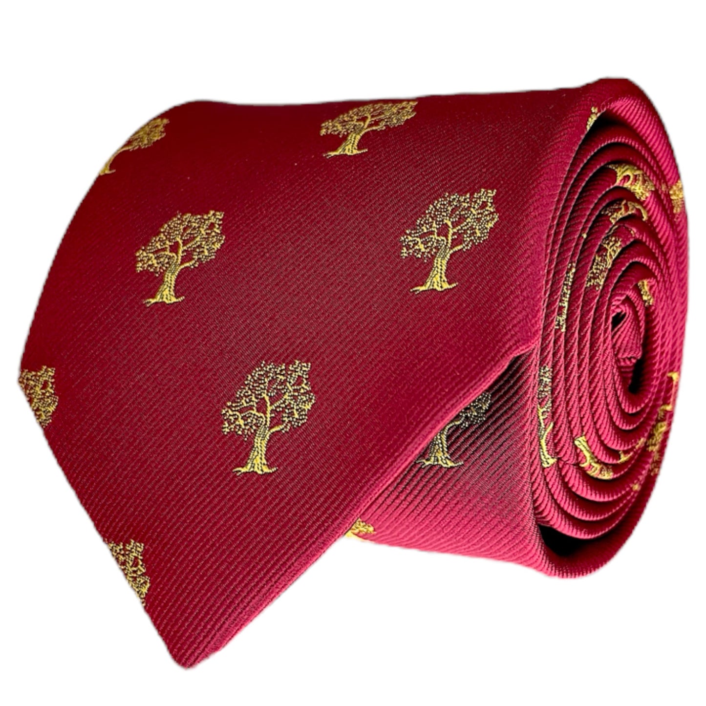 Red tie with gold intricate tree embroidery 