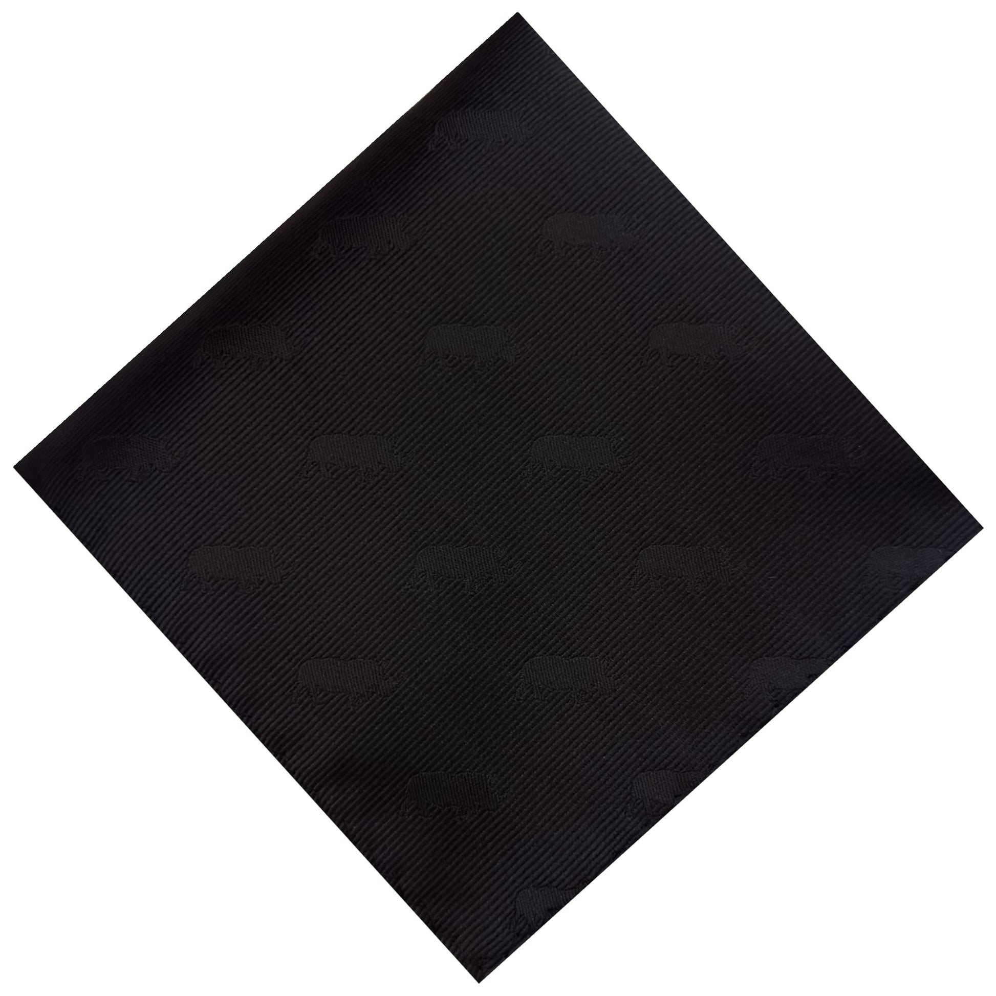 Blackout style pocket square with rhino pattern embroidered