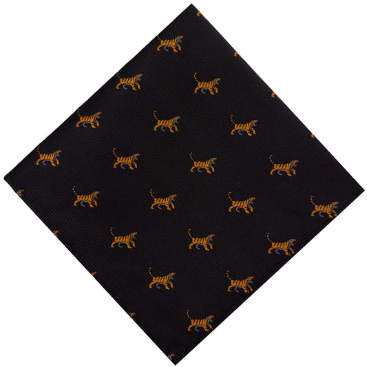 Black pocket square with tiger pattern