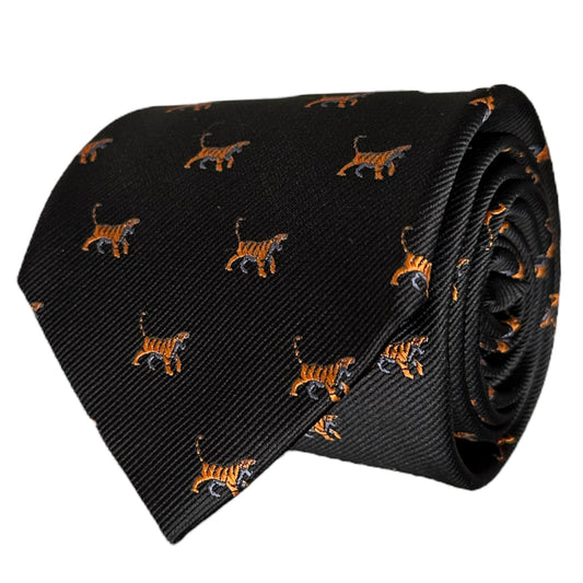 Animal Style black necktie with orange tiger pattern