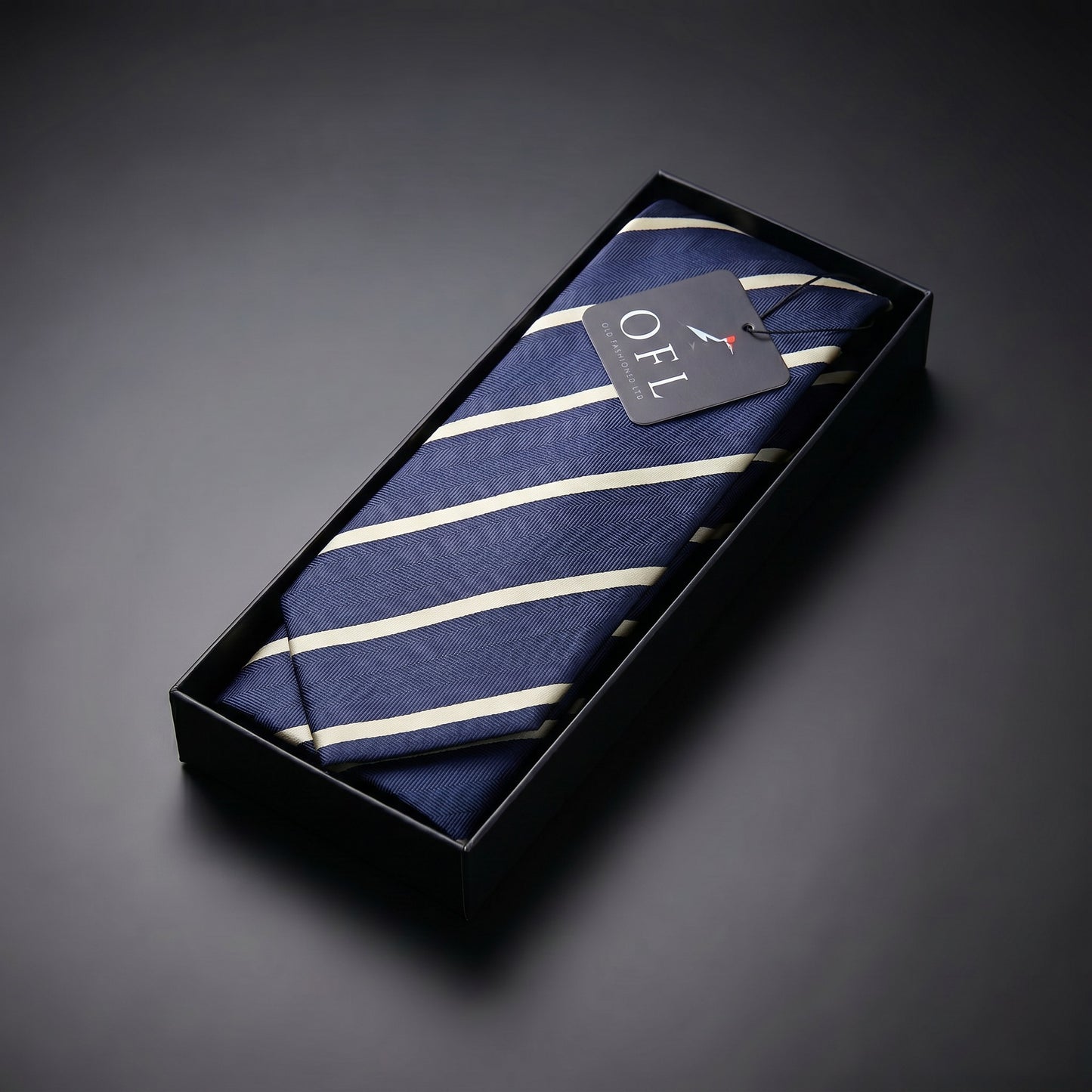 Navy Blue & Pale Yellow Stipe Tie - Hawksmoor Edit