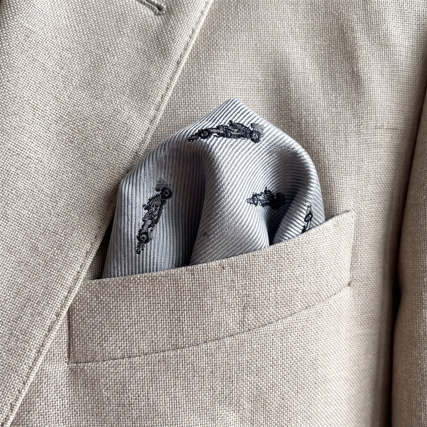 F1 Racing Car Grey Pocket Square