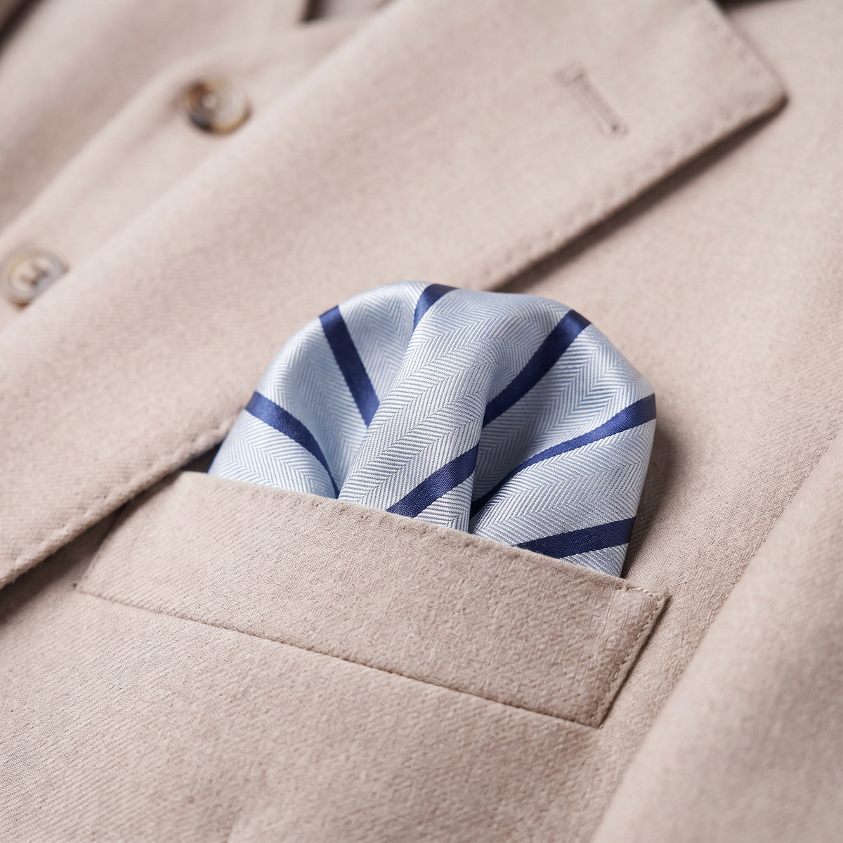 Light Blue & Navy Blue Stripe Pocket Square - Hawksmoor Edit