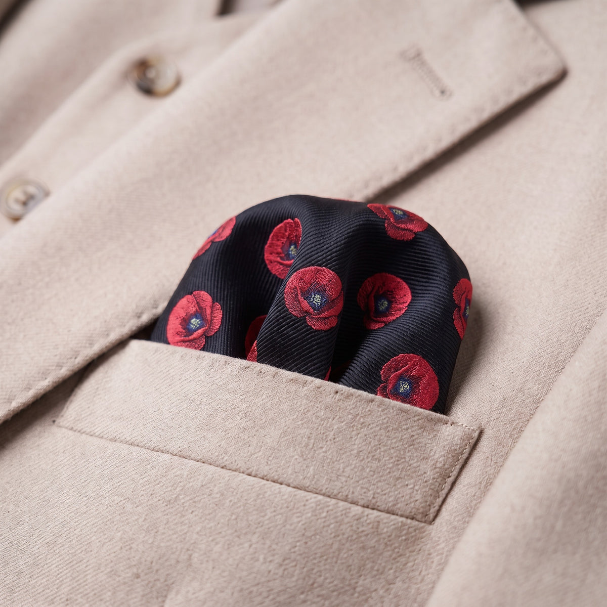 Poppy Pocket Square Black