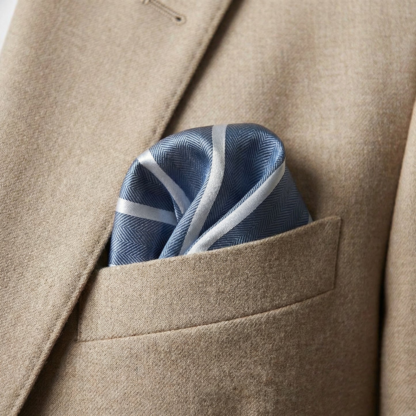 Steel Blue & White Stripe Pocket Square - Hawksmoor Edit