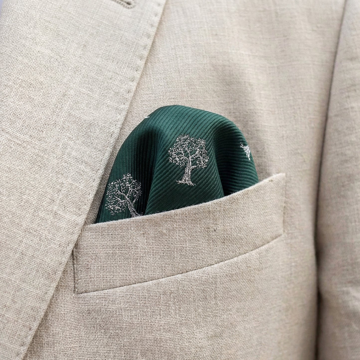 Tree Pocket Square Green & Silver